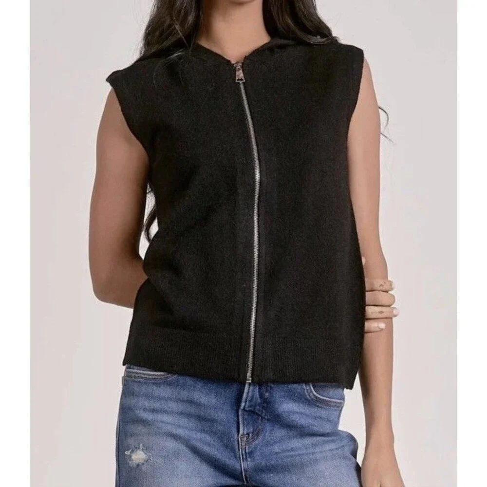 Elan Irene Sleeveless Zip Up Hoodie Black Size M